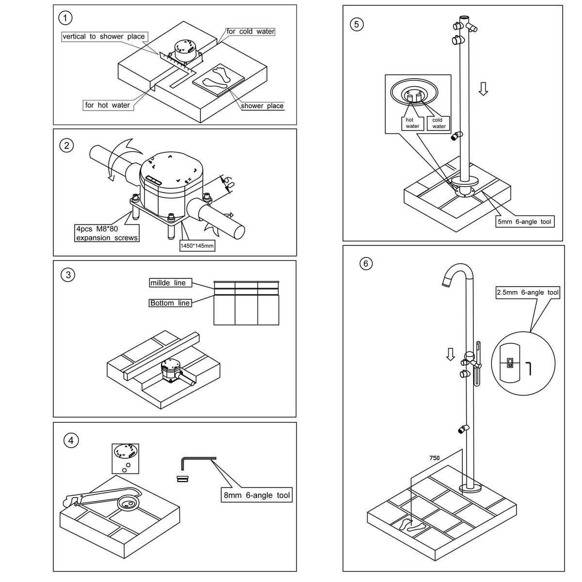 Doccia da esterno Quartu canna di fucile – schema di montaggio