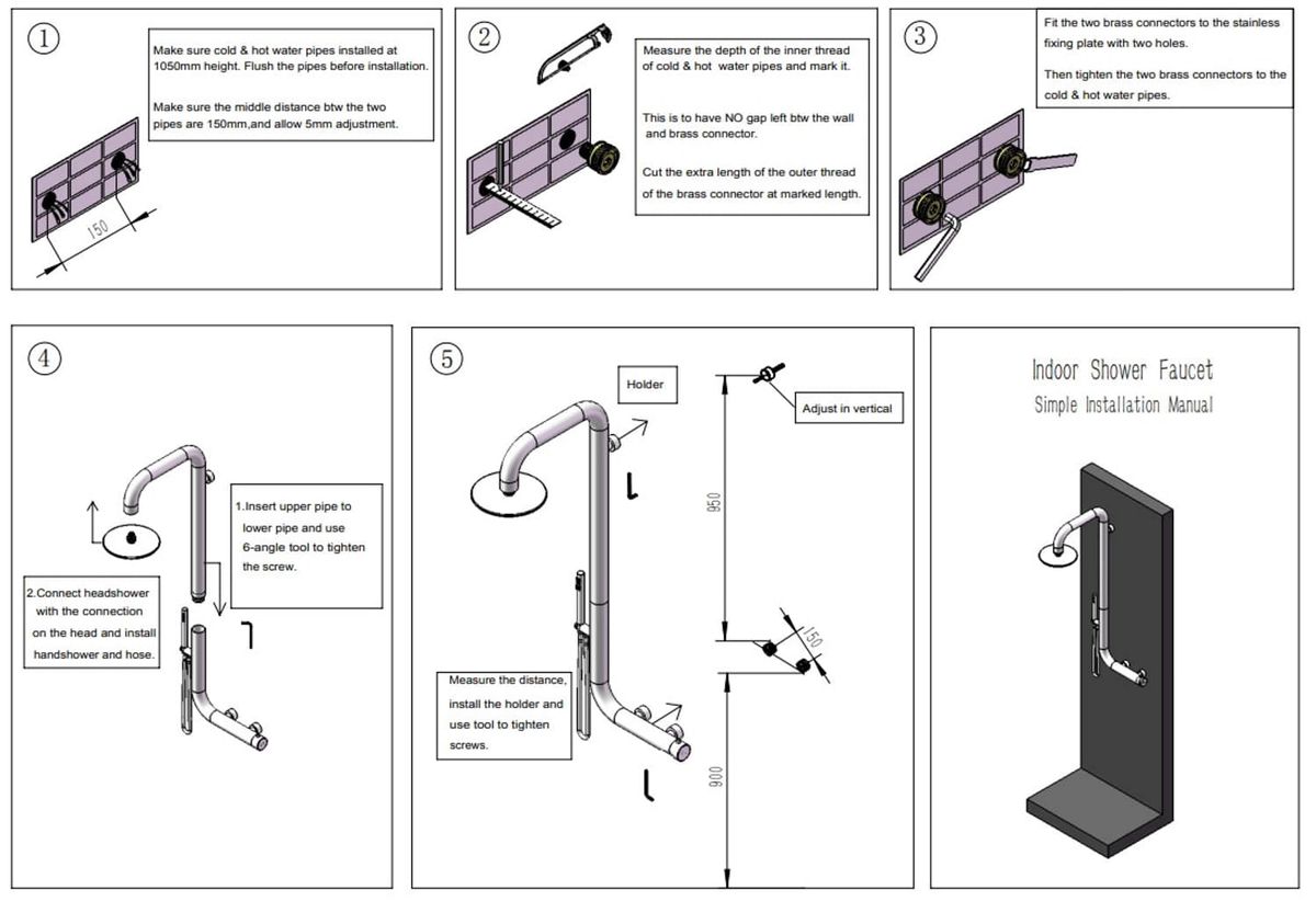 Doccia a parete Arborea inox satinato – schema di montaggio