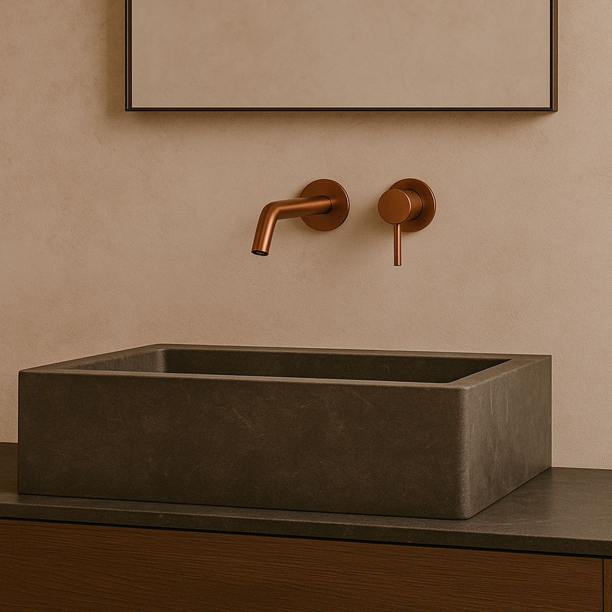 Miscelatore lavabo a parete Levante oro rosa – foto ambientata