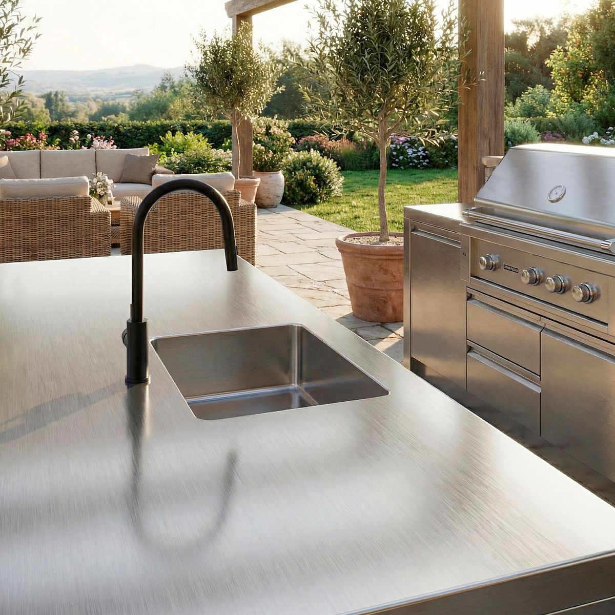 Miscelatore cucina con doccetta estraibile Levante nero – foto ambientata