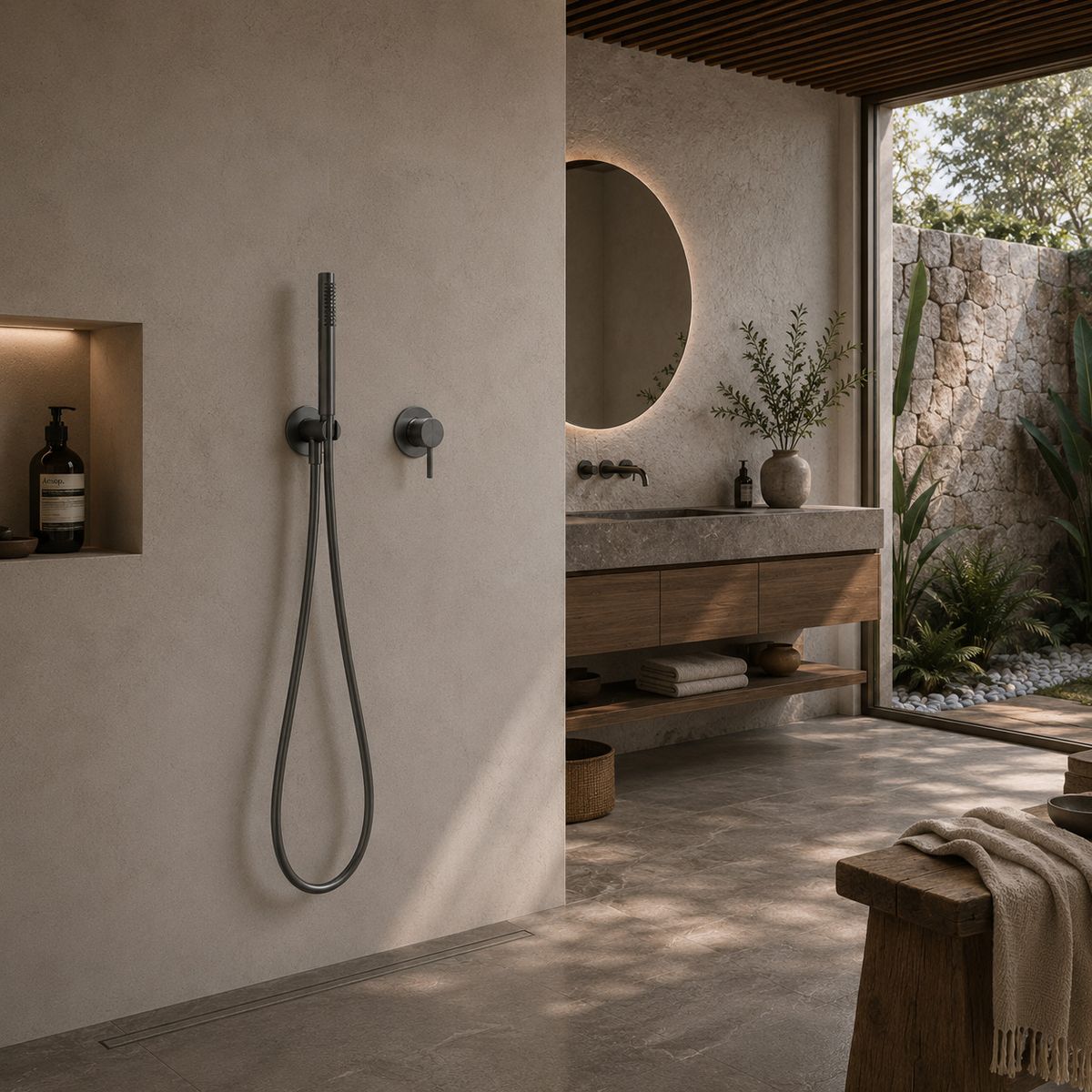 Set miscelatore a muro con doccetta Levante canna di fucile – foto ambientata