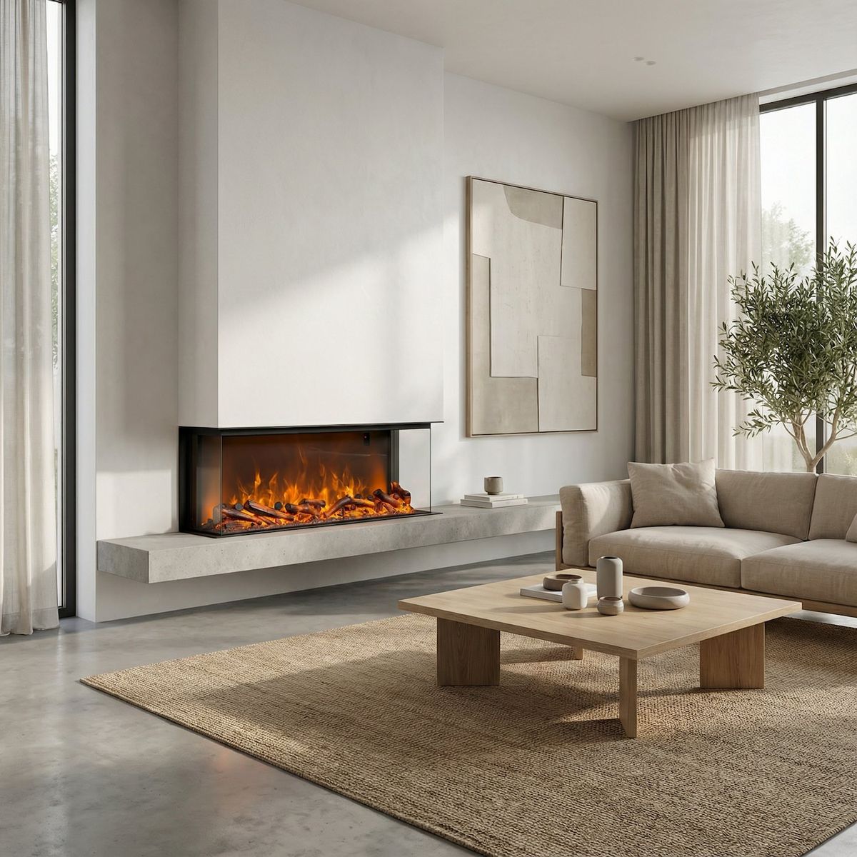 Caminetto elettrico trifacciale Isarco 150 nero – foto ambientata