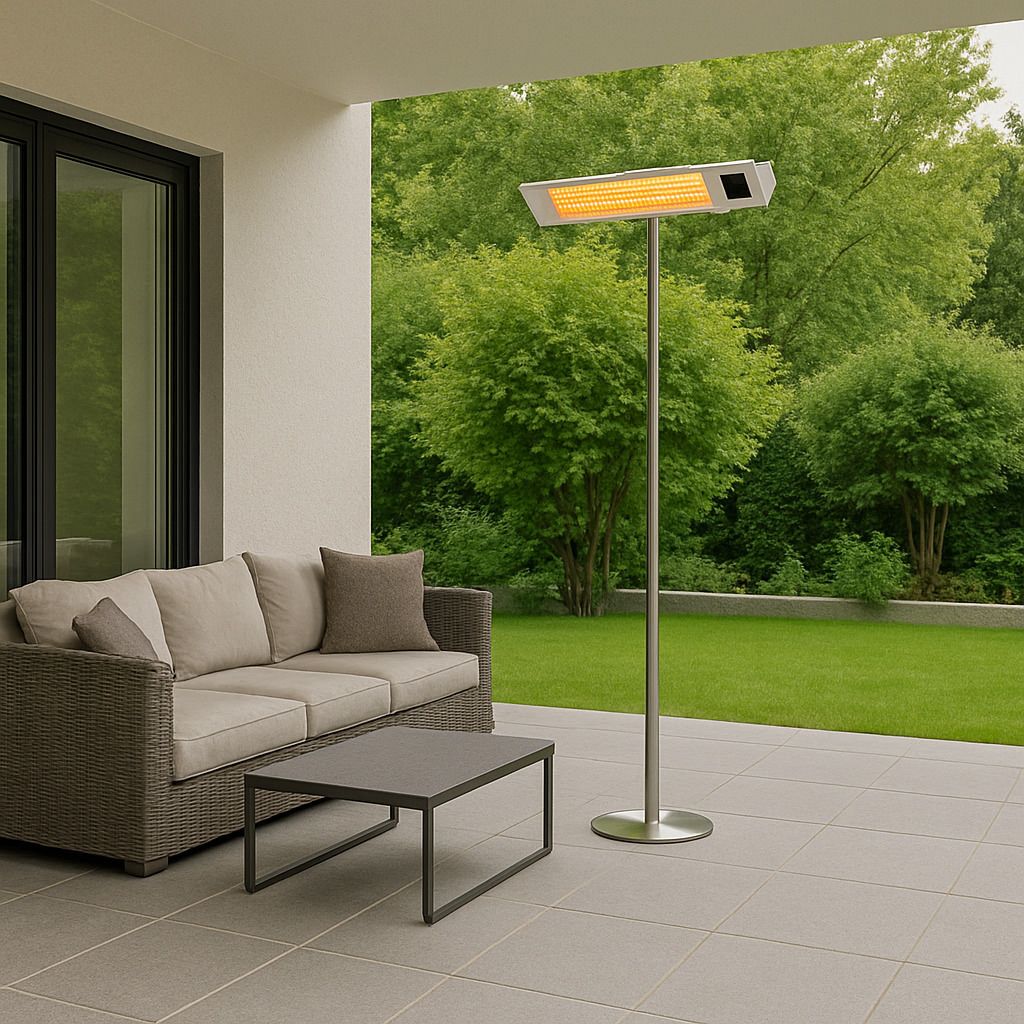 Stufa a infrarossi con palo Caldo IR-A 2000 W inox / alluminio – foto ambientata