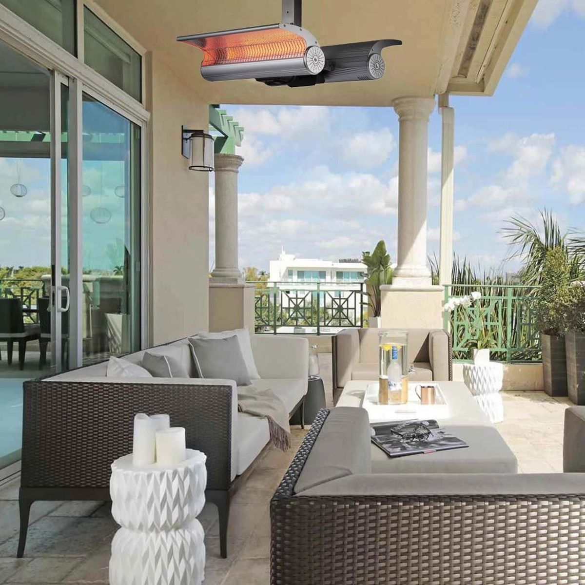 Doppia stufa a infrarossi da soffitto 4000 W inox / alluminio – foto ambientata