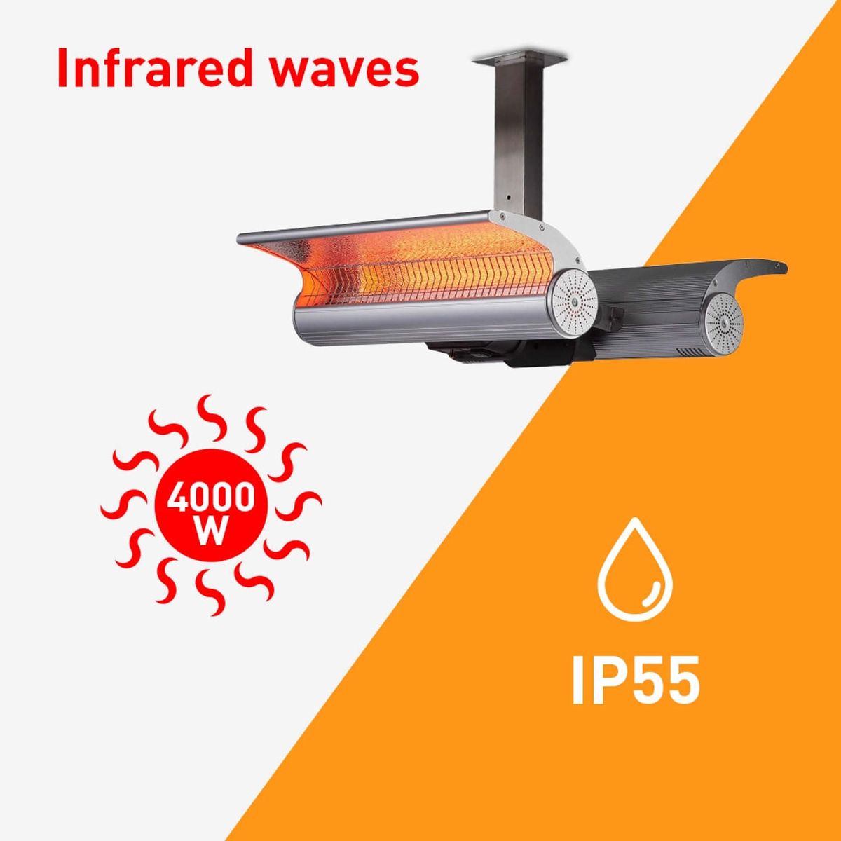 Doppia stufa a infrarossi da soffitto 4000 W inox / alluminio – foto ambientata